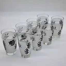 Vintage Libbey Glass Company Frosted Silver Leaf Juice Glasses (8)