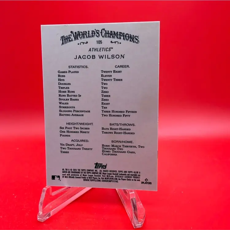 Jacob Wilson 2025 Topps Allen & Ginter Orange Chrome 23/25 Athletics