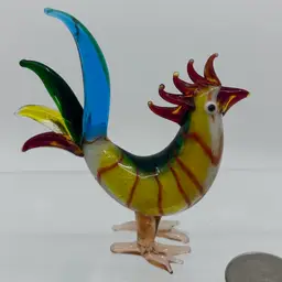 Vintage Artisan Colorful Blown Glass Rooster 3” Figurine