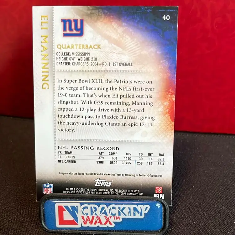 Eli Manning 2015 Topps Valor 25/50 New York Giants By