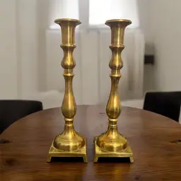 Vintage brass candlesticks 3 7/8” Square Base Two 13” Tall