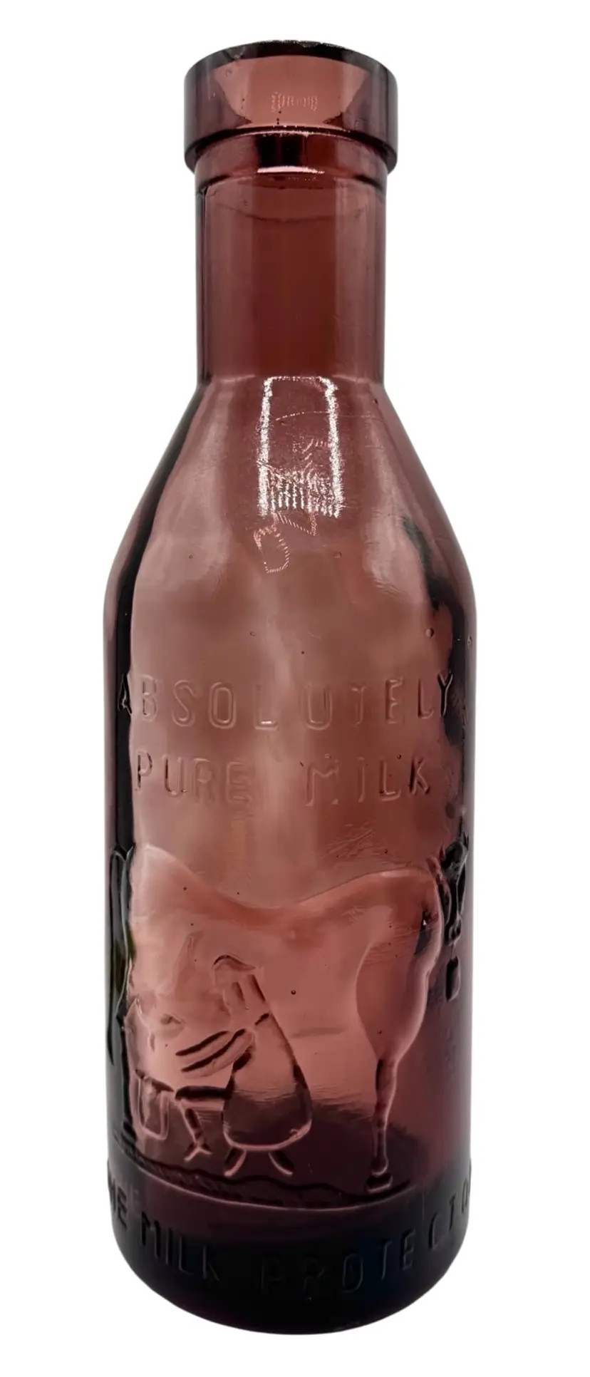 Vintage Absolutely Pure Milk Protector Bottle Pitcher Amethyst Purple Cow 11”