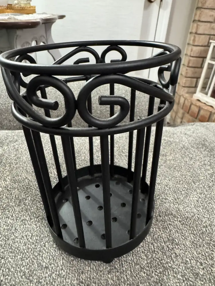 Black Wrought Iron Utensil Holder Or Glass Jar Candle Holder