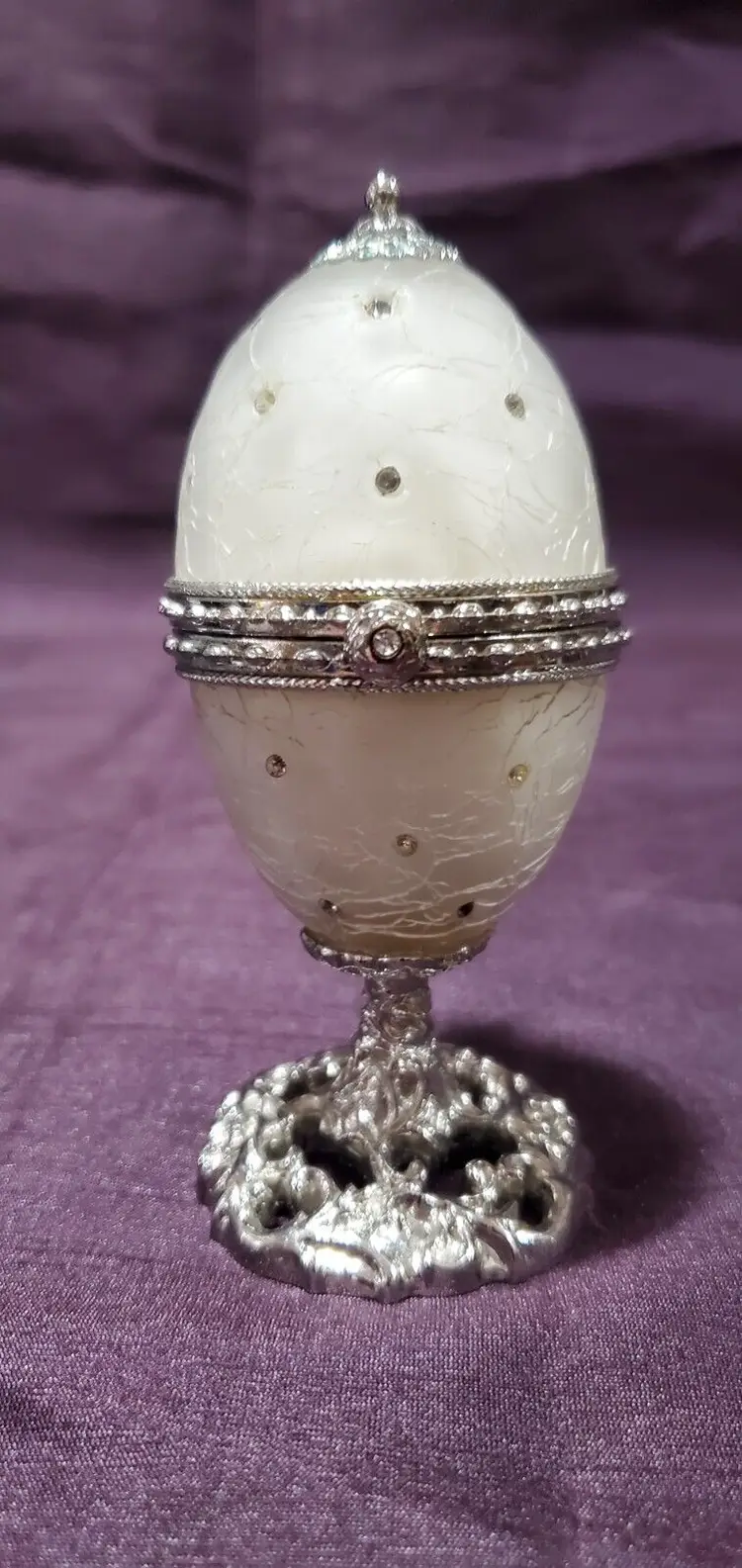 Jeweled Pearl White Glass Keepsake Egg Trinket Box