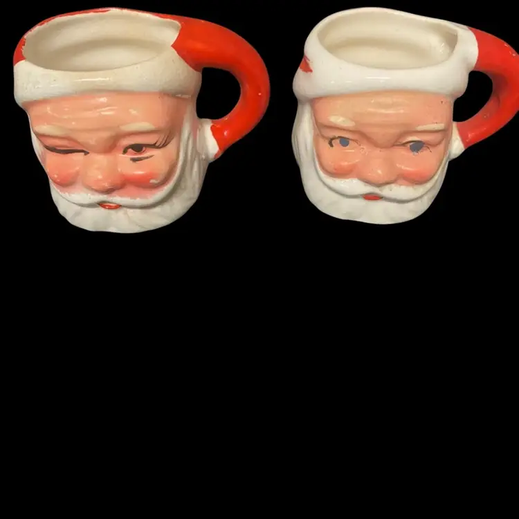 Winking Vintage Santa Mug & Vintage Santa Mug. Set Of 2.