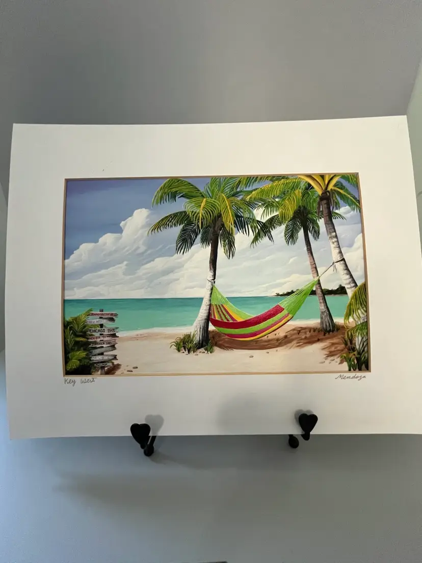 Vintage Matted Colorful Print Of Key West Florida, Parrot Heads Welcomed .