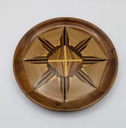Beautiful Handmade Wooden Plate Starburst Design Inlay 8 Point Star 6.5"