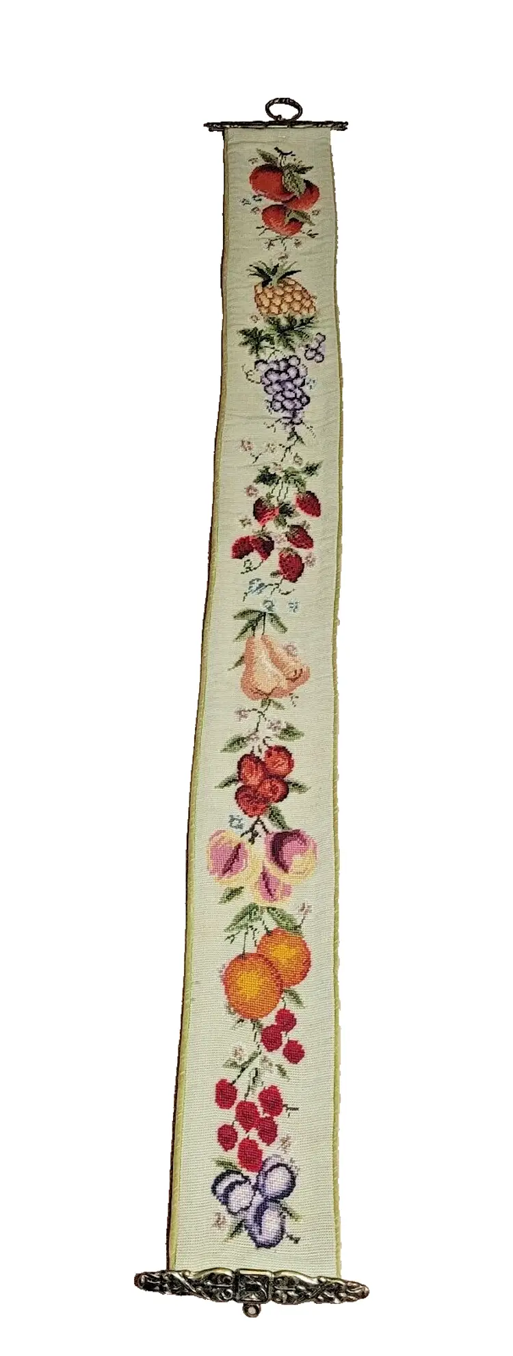 Lovely Long Embroidered Tapestry Wall Hanging Fruit Velvet Backing 64" X 7"