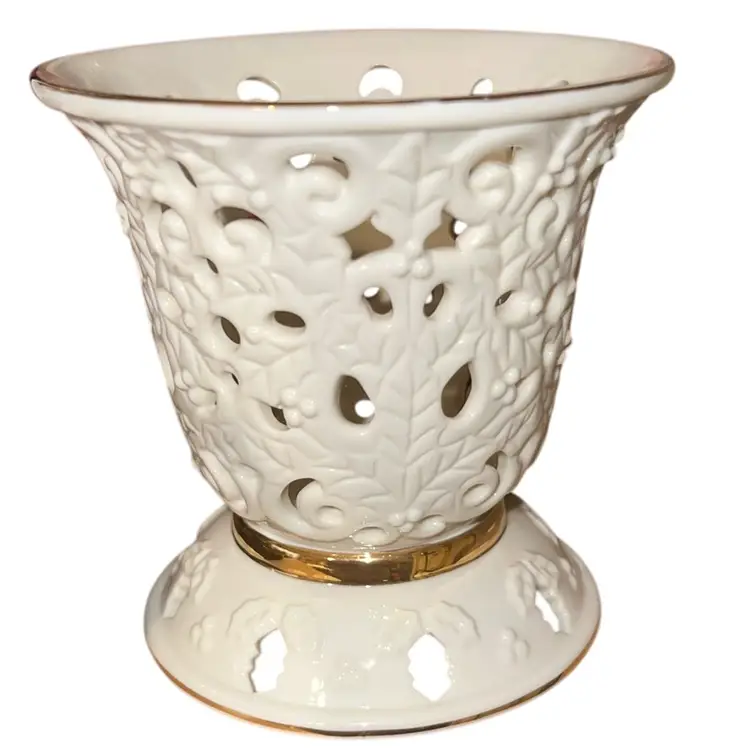 Lenox 4.5” Footed Holly Berry Votive Luminary