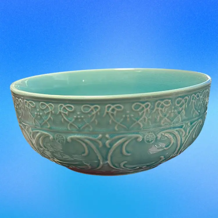 Zazen / Embossed / Turquoise HOME ROUND VEGETABLE / FRUIT-SERVING BOWL 10 1/4"