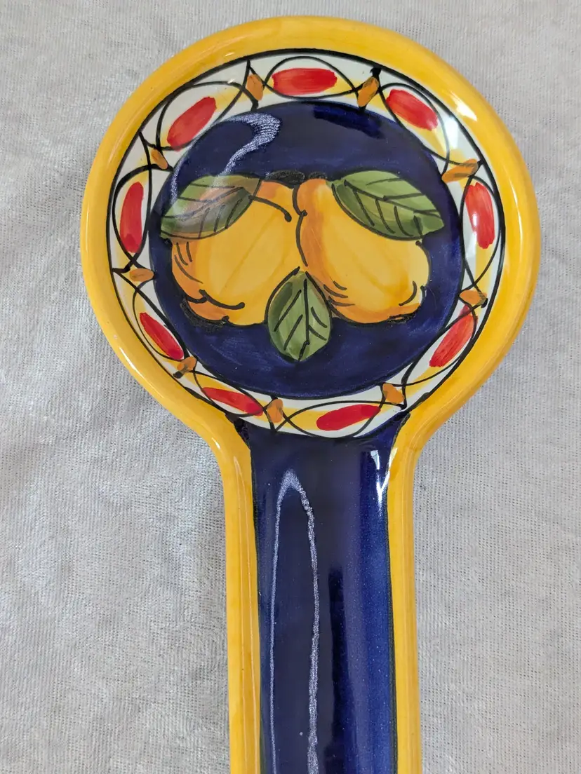 Spoon Rest Lemons Sorrento Hand painted Ceramic dip a nano Italy Design Blue 12" Kitchen Decor