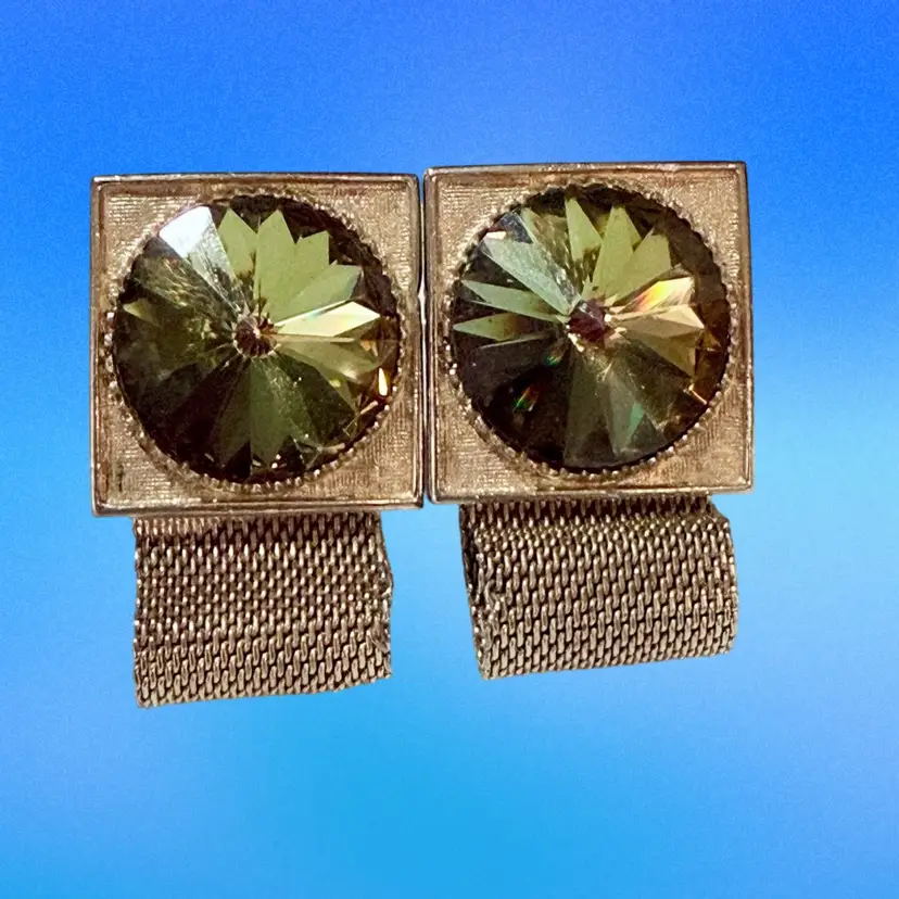Vintage Signed Dante Champagne Rivoli Men’s Goldtone Wrap-Around Mesh Cufflinks **Please Read** (KK)