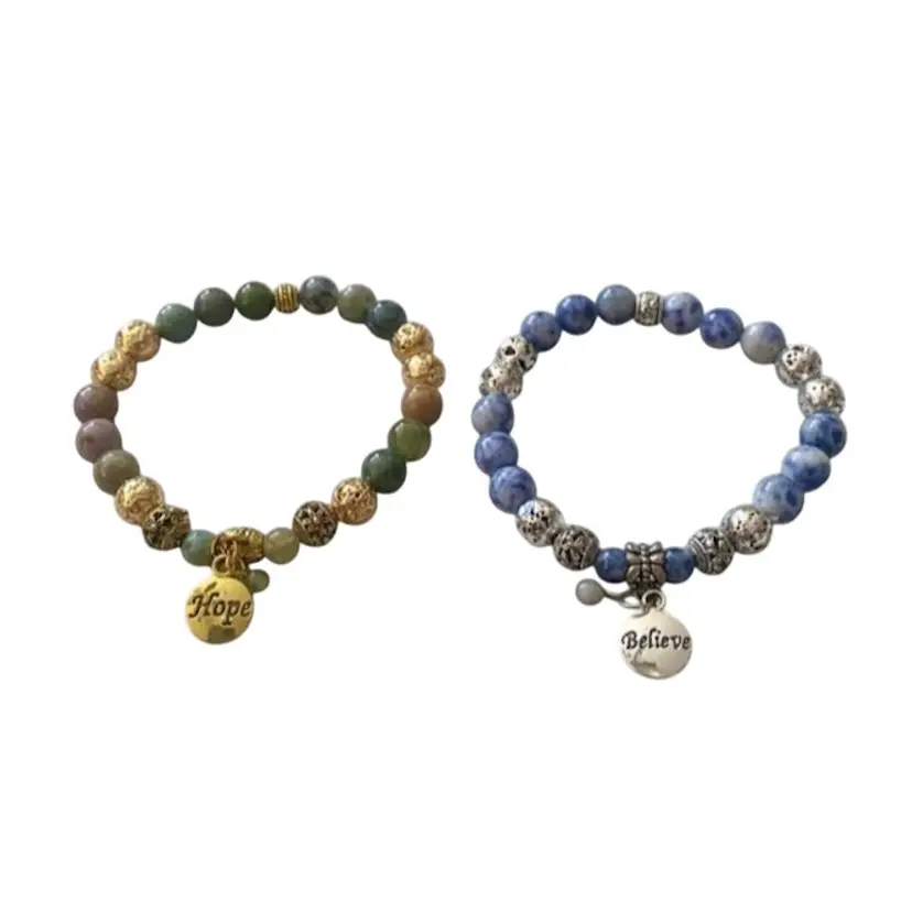 2 Natural Stone And Metal Bracelets