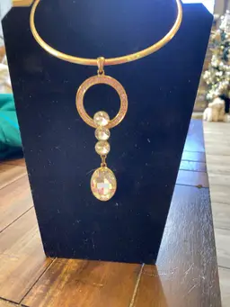 Rigid, Sleek Torque Gold Tone Choker Necklace