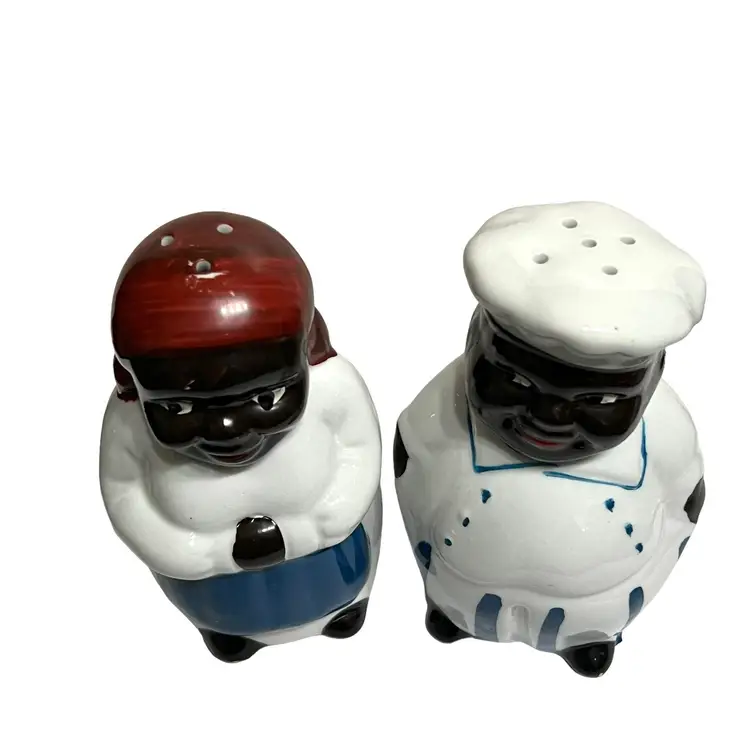 Vintage 1950'S Aunt Jemima And Uncle Mose Blue Outfits Black Americana Porcelain Salt & Pepper Shakers