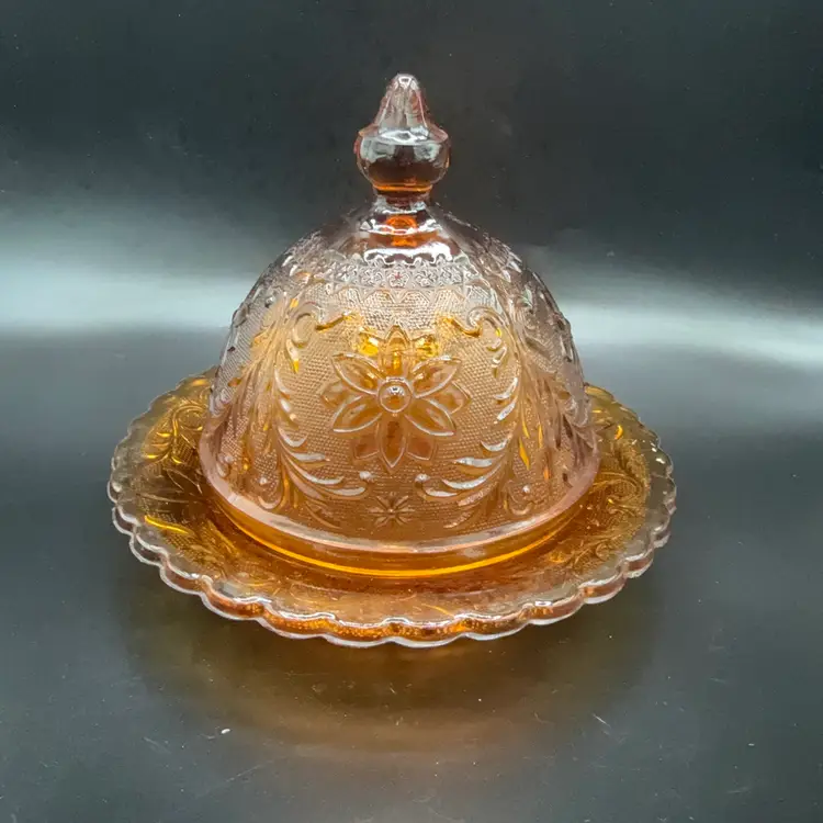 Indiana Amber Tiara Sandwich Lidded Butter/Cheese Dish