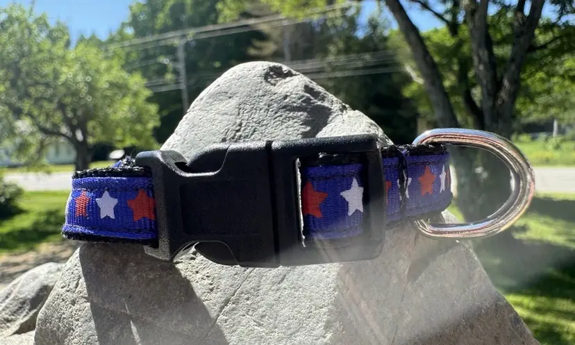 Dog/Cat/Puppy Collar Blue W/White & Red Stars  4th of July Small Handmade NEW