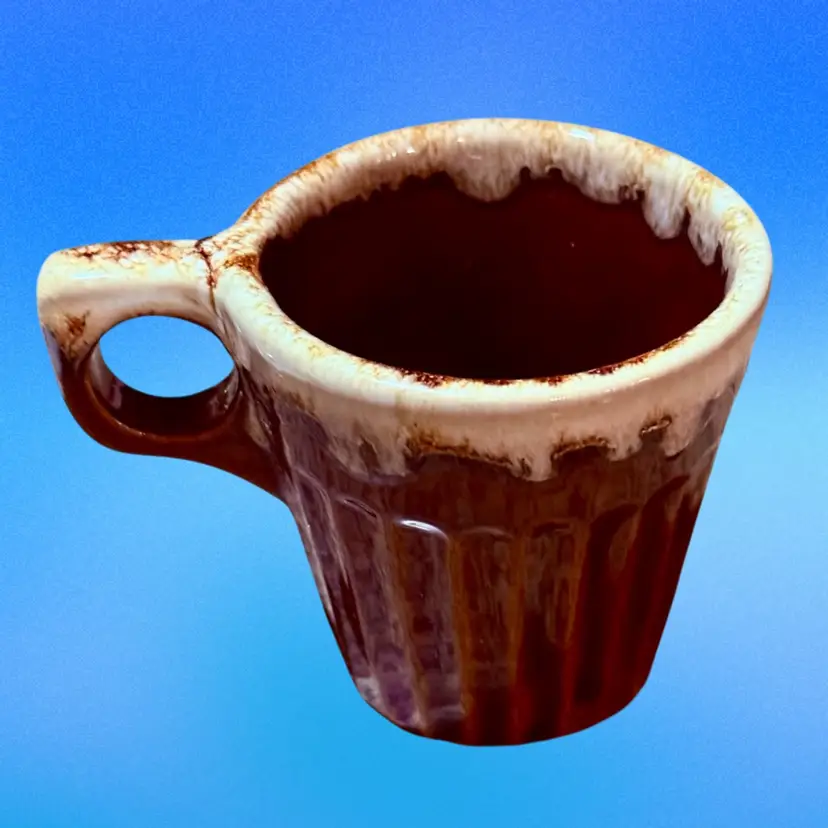 Monmouth Pottery Ribbed Maple Leaf USA Vintage Brown Dip Coffee Cup (KK)