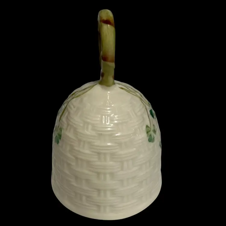 Belleek- Ireland- Beautiful Bell- Parian china- Basketweave Pattern with Shamrocks- No Clapper- Vtg. 4”