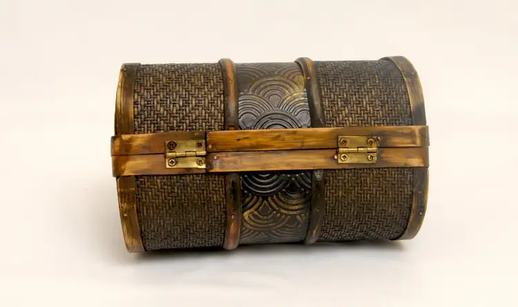 Vintage Wooden Basket Purse  Bamboo Cane Handles Metal Clasp