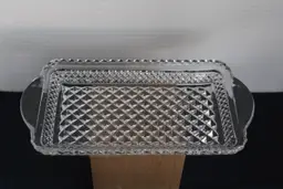 Vintage Anchor Hocking Relish Tray Clear Glass Wexford Diamond Handles Rectangle