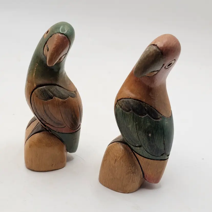 Wooden birds handmade parrot set of two