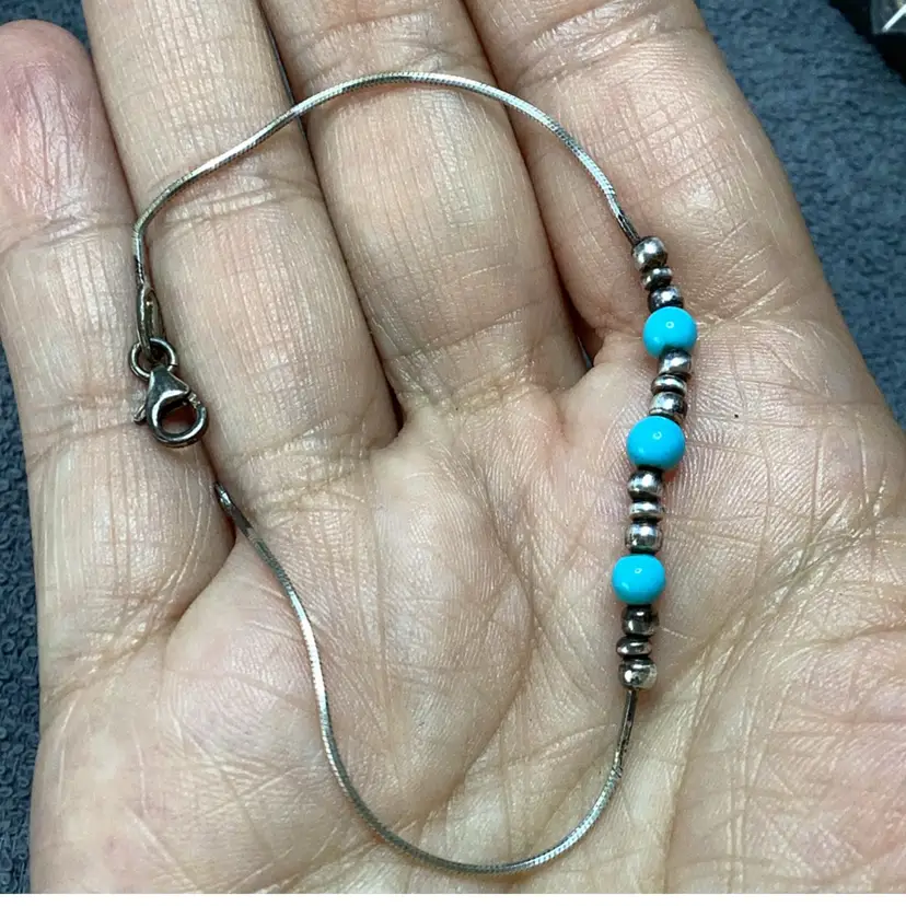 Sterling Silver And Blue Beads Bracelet 7”