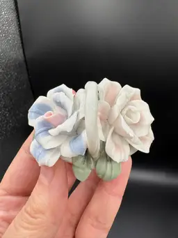 Small Porcelain Basket With Pink & Blue Flowers 2” X 2”