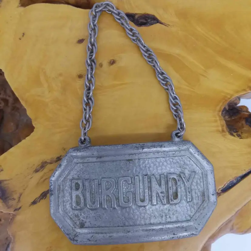 Gorham Pewter Burgundy bottle tag, label, wine, alcohol, decanter