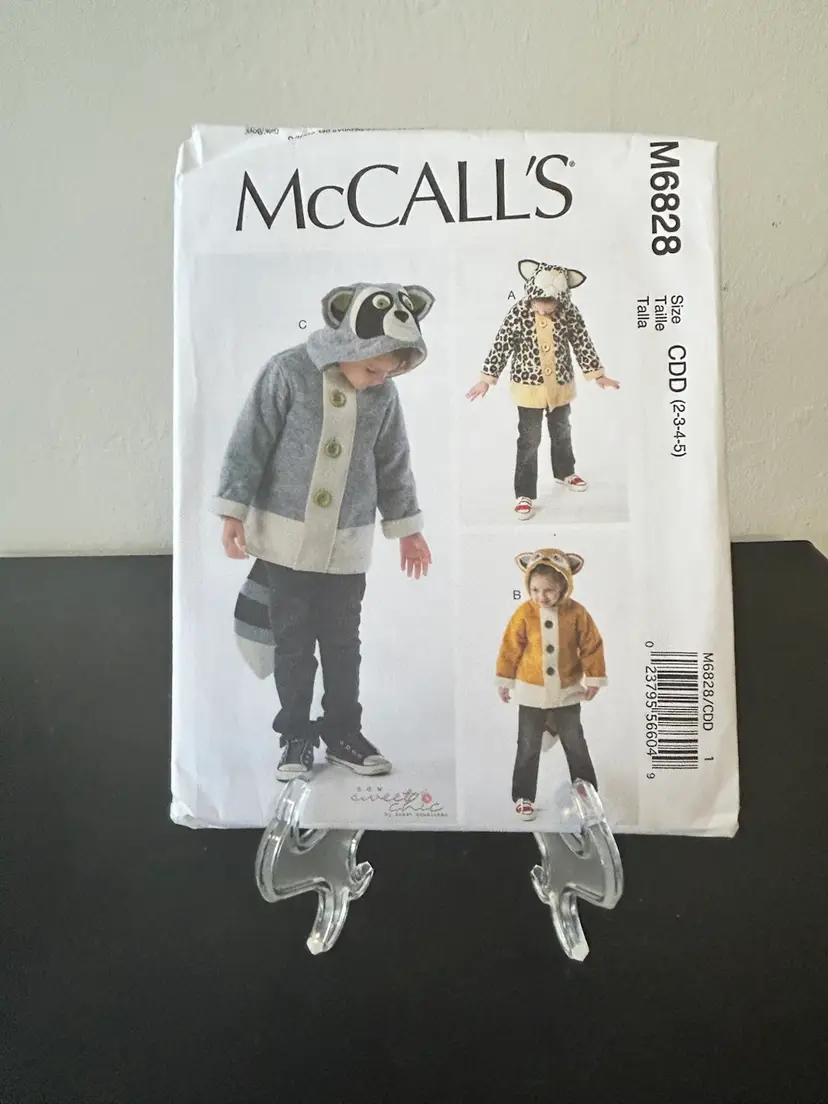 McCall’s Pattern M6828 Children’s Unisex Animal Themed Coats Uncut FF Sz 2-3-4-5-6-7-8