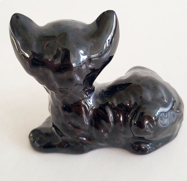 Vintage Redware Black Cat Figurine