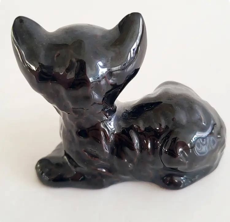 Vintage Redware Black Cat Figurine