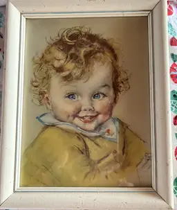 1930’s Maude Tousey Rangel Framed Baby Print 7 X 9.5 Vintage MCM