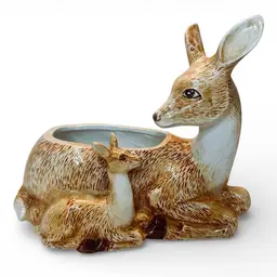 RARE Lucie Sable Imports Taiwan Doe And Fawn Family Ceramic Planter Vintage