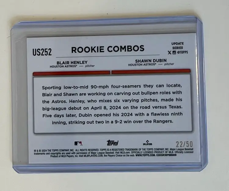 Blair Henley Shawn Dubin RC Rookie Combos Fathers Day Blue /50 Houston Astros