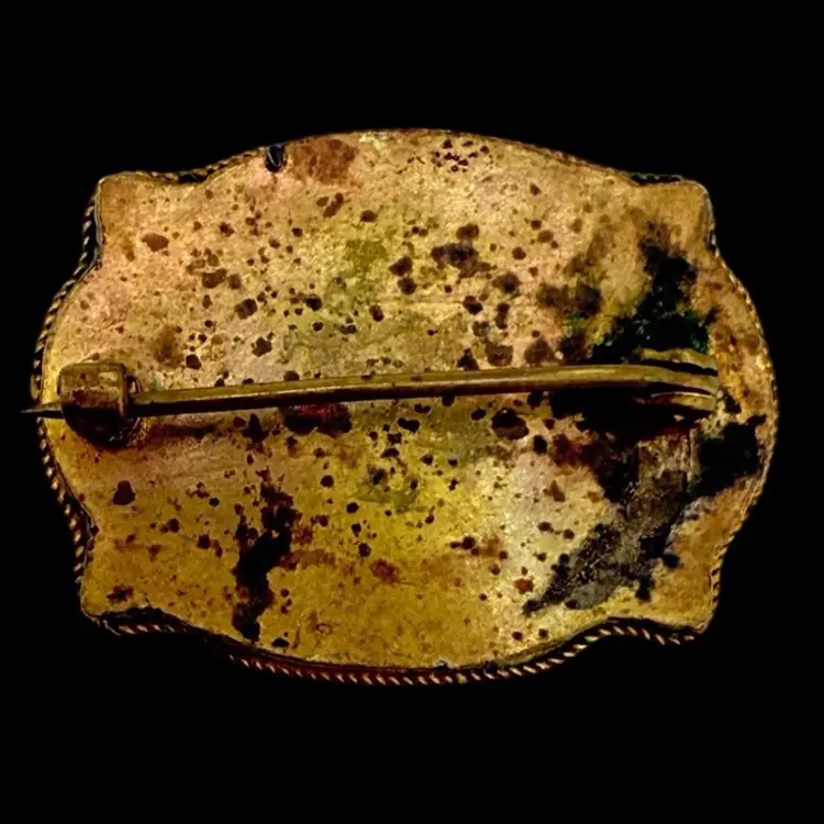 Antique Fine Micro Mosaic Brooch Floral Flower Garden Fan Design Millefiori Detail 1"