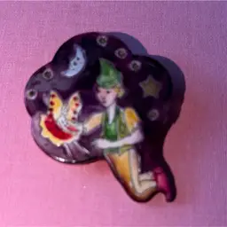 Hand-painted fantasy character brooch with fairy, Pixie and moon.
