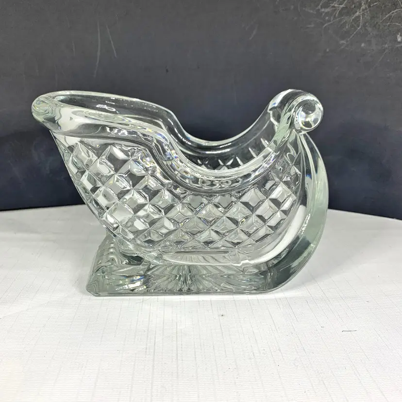 Lead Crystal Sleigh Sled Centerpiece Mantle Christmas Holiday Decor Vintage 1980s