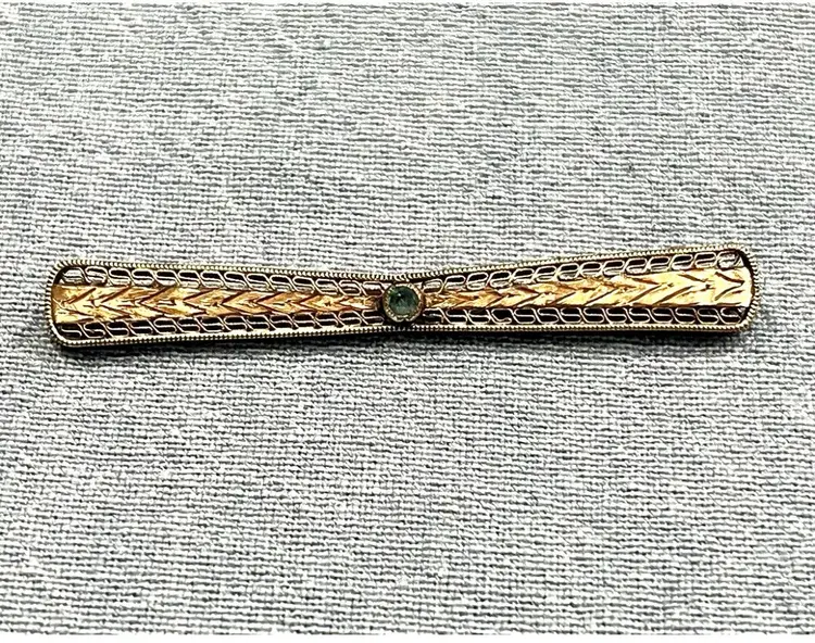 Victorian Turquoise Glass Rhinestones Antique Bar Pin Brooch Gold Tone Brass ?