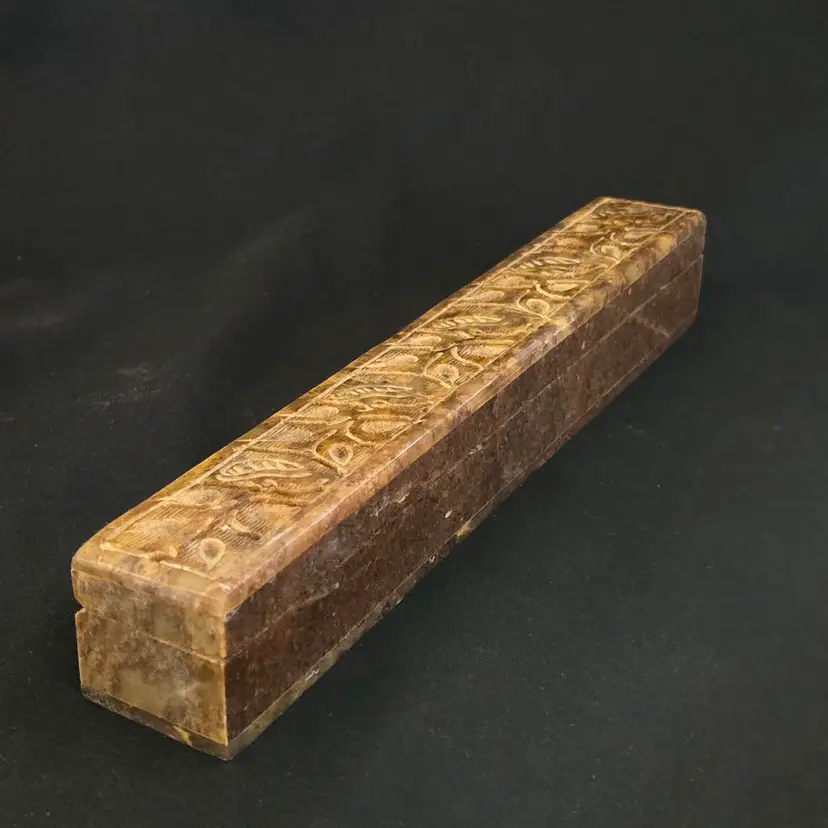 Soapstone Incense Burner Stick Holder Box Hinged Lid  10½" Long Unbranded with Issues