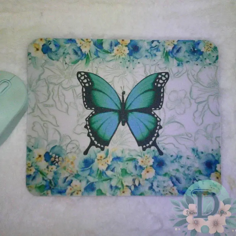 Blue Butterfly Floral Mouse Pad