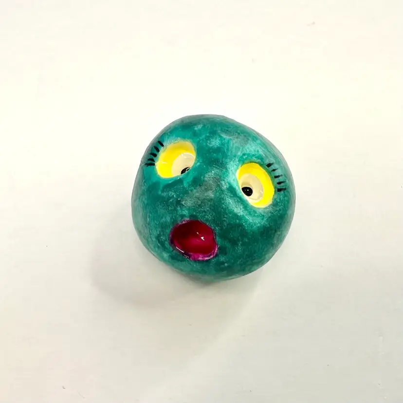 Worry Wart Teal Green Figurine Shelf Trinket Air Dry Clay Handmade By Me .75h x 1”w