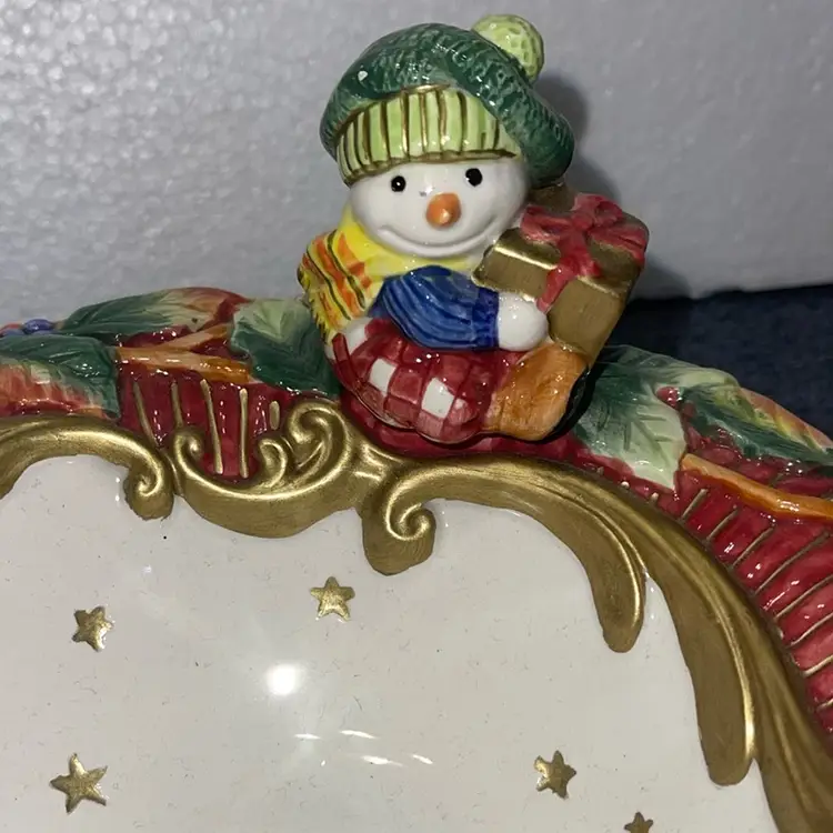 Fitz And Floyd Christmas bowl with snowman on edge