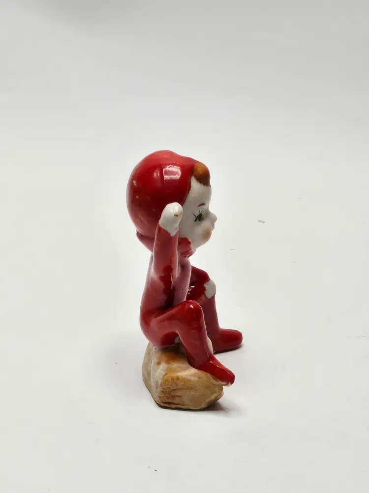 Vintage 1950’s Christmas ELF Pixie Fairy FIGURINE ON A TREE LOG - Made in Japan