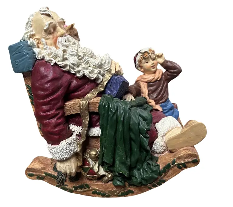 Vintage Resin Santa Clause Figure Sleeping Santa In rocking chair