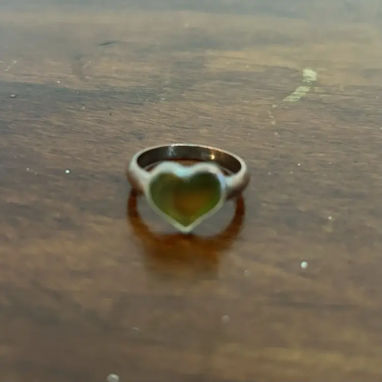 Vintage Green Heart Ring Retro Size 8