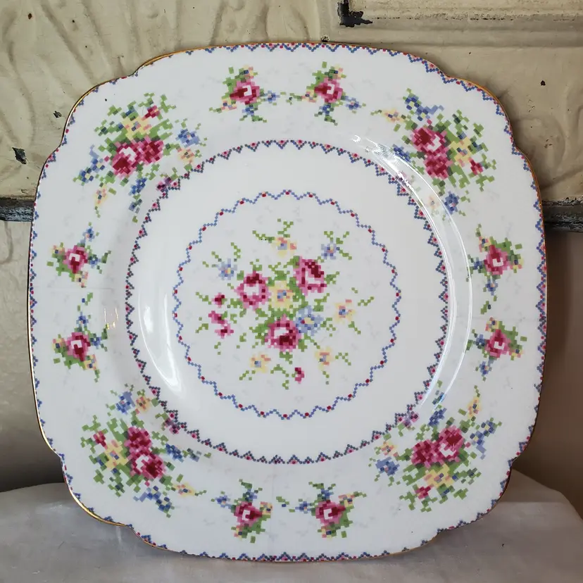 Royal Albert "Petit Point" White Bone China Square Salad Plate England