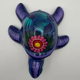 Vintage Mexican Talavera Turtle Hand Painted Red Pottery Trinket Dish Signed F O