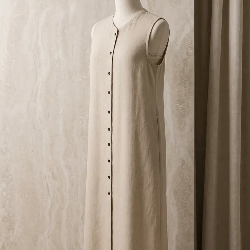 Sigrid Olsen 100% Linen Sleeveless Button-Down Dress Size 16 Beige