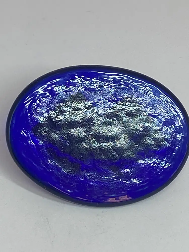 Set of Miniature Japanese Lucky Cat Figurines, aka, Maneki Neko On a Blue Glass Base